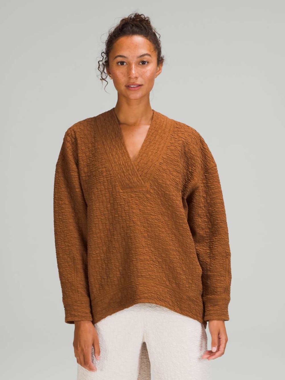 Lululemon Rippled V-Neck Pullover Copper Brown - Size 6